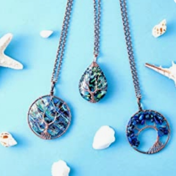 Tree of Life Crystal Gemstone Healing Necklaces Set of 3 NWT - Picture 2 of 4
